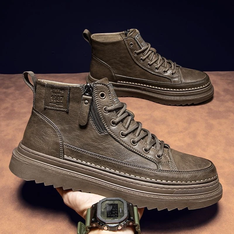 欧伦啄木鸟春季男鞋新款高帮马丁靴男防滑耐磨工作鞋休闲皮鞋男款