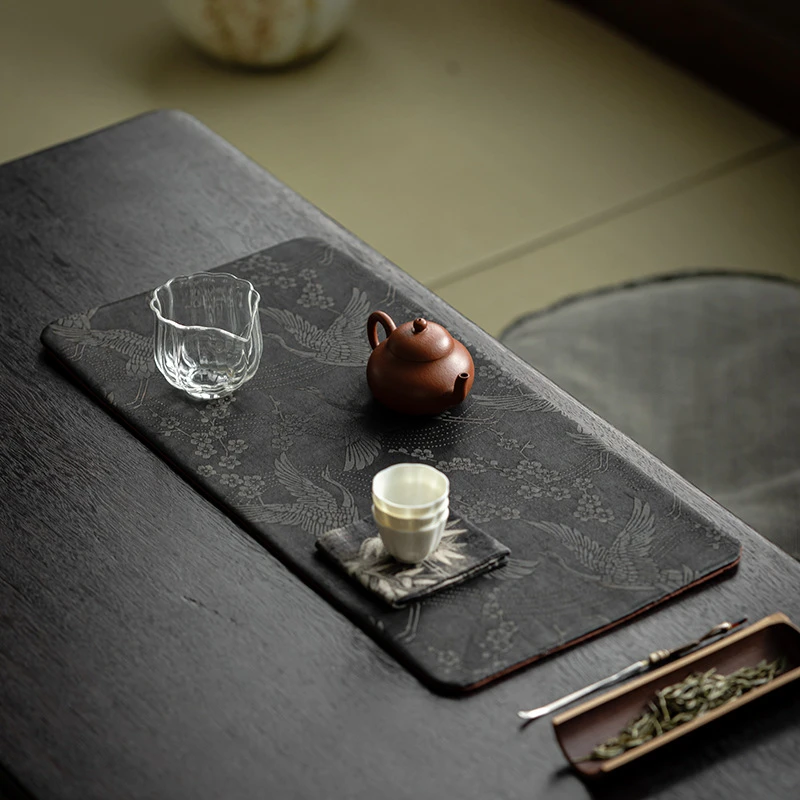 鹤香云纱茶席复古布艺茶桌垫禅意干泡席茶道配件古色茶台布垫