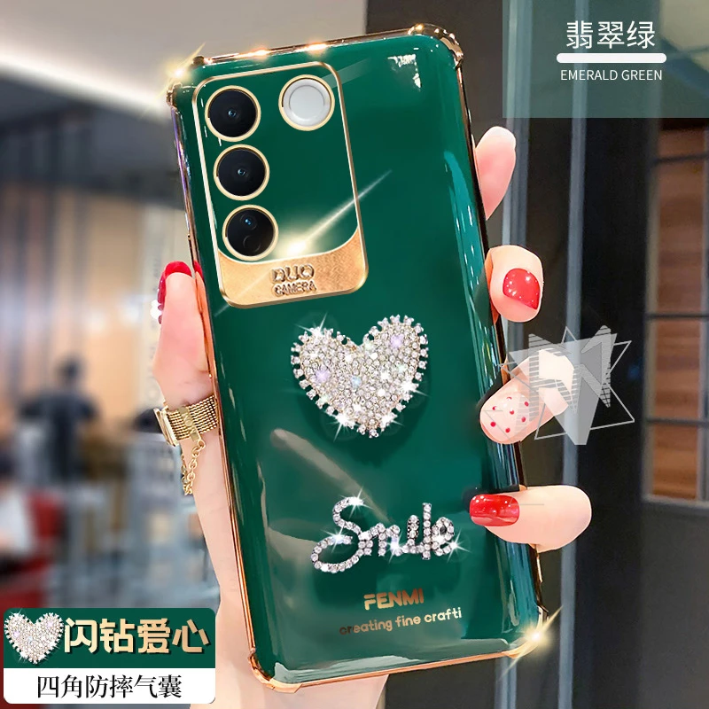 vivoS16手机壳气囊防摔全包S16pro电镀硅胶新款网红爱心水钻软壳