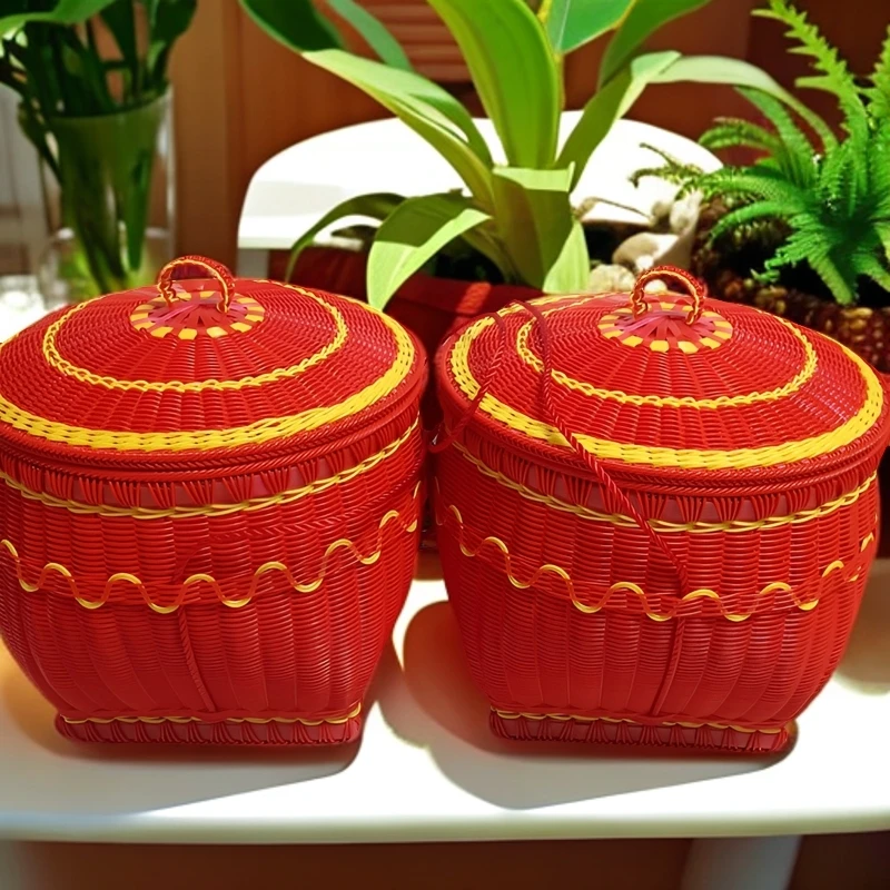 各种喜箩筐；收纳筐：挑礼物筐：大小箩筐：带盖筐婚宴中式编织结婚用