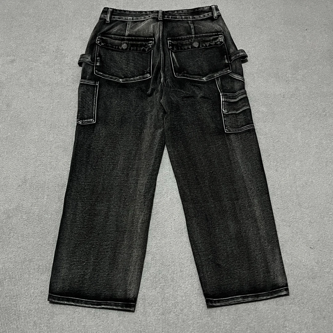 星视力秋季黑色复古宽松工装伐木裤