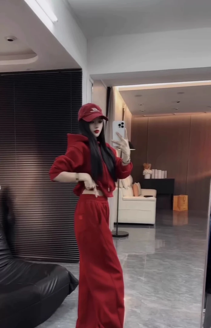 休闲运动套装女2024冬季新款时尚宽松显瘦加绒加厚连帽卫衣两件套