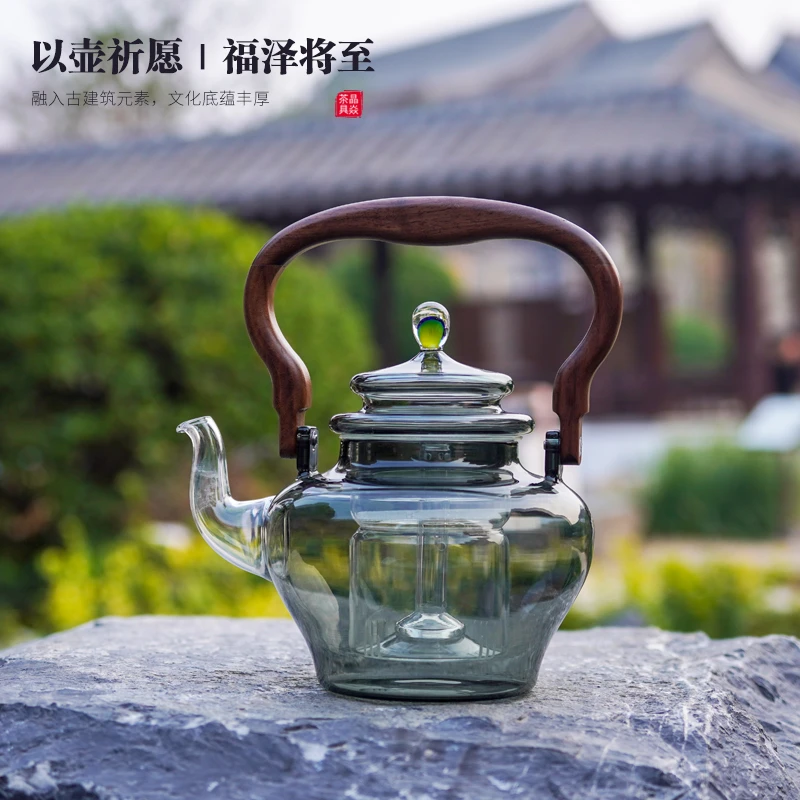 晶焱新款天坛祈福壶新中式玻璃茶壶泡茶专用大容量焖茶茶水分离壶