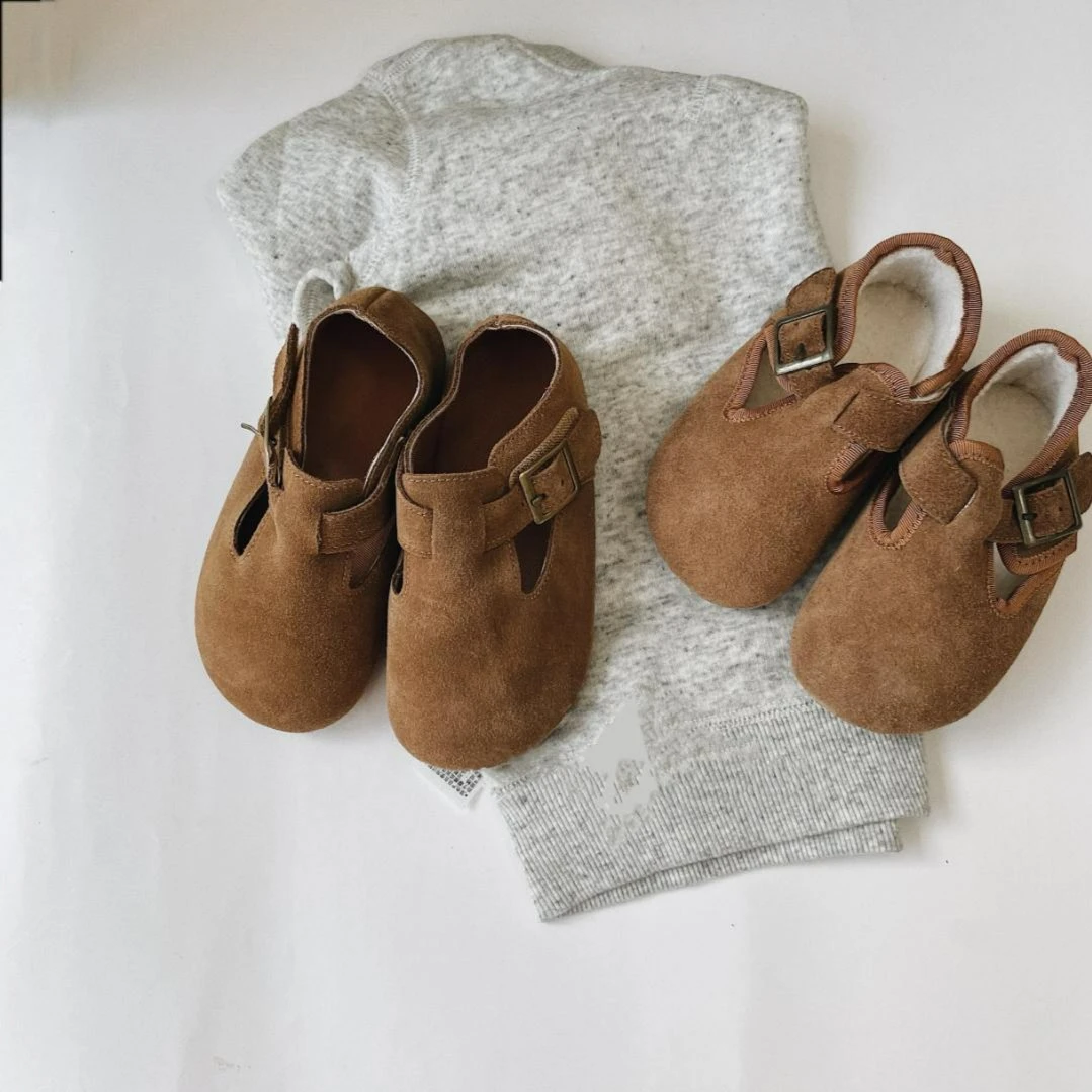 儿童韩系男女童真皮单鞋复古百搭皮鞋软底中大童豆豆鞋博肯鞋儿童