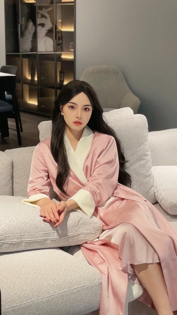 【长泽雅美】贵气睡袍落霞粉复古进口绒家居服落霞粉晨袍长袖浴袍