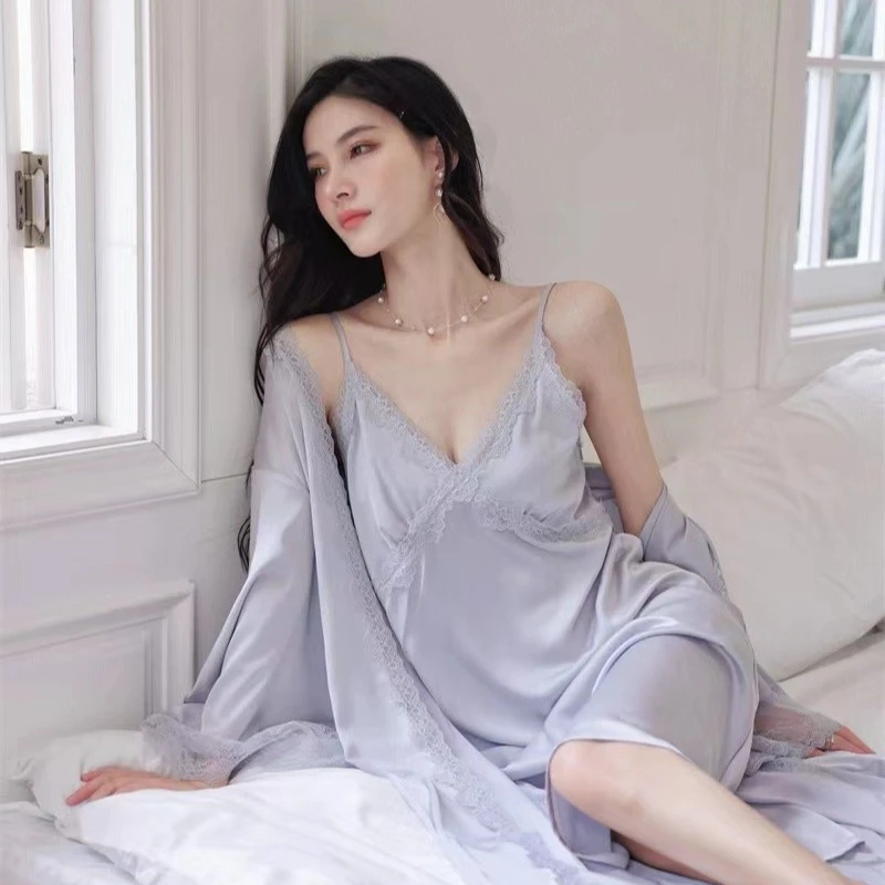 【贵妇】冰丝两穿睡裙套装蕾丝网红性感纯欲风长款睡裙套装