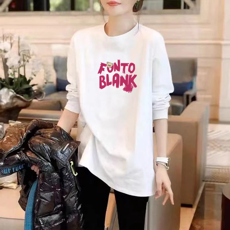 春秋长袖中长款纯棉t恤女遮屁股大码宽松遮肉内搭上衣ins潮打底衫