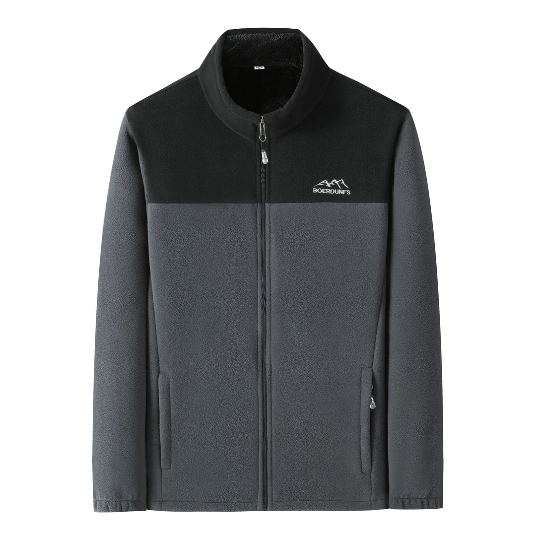 男士双面抓绒外套摇粒绒长袖保暖老年人爸爸装冬款双面绒外套