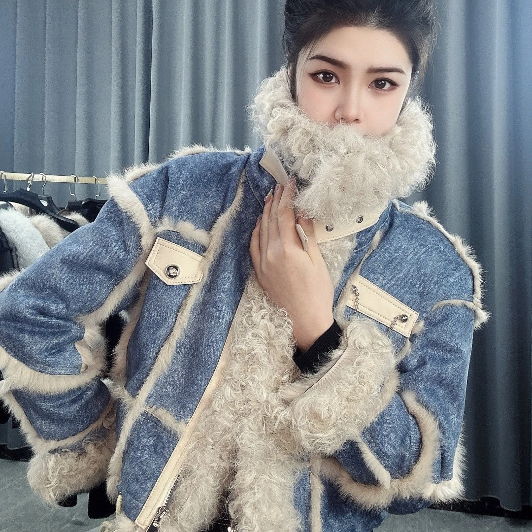 2023蓝色短款秋冬季新款女士外套年轻时尚