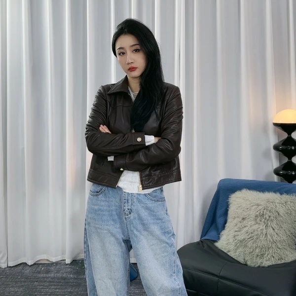 【媛媛】2024新款西班牙进口真皮皮衣绵羊皮春季新款外套时尚百搭