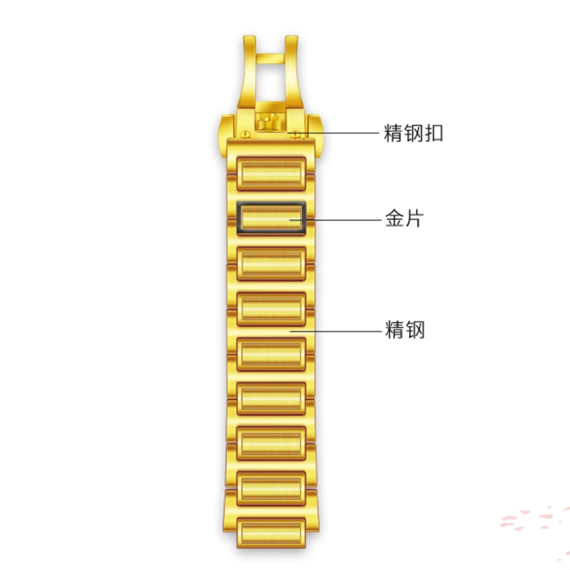 AFAR足金999卢金匠金手表通用耐磨防水男女金色嵌金带平口表带