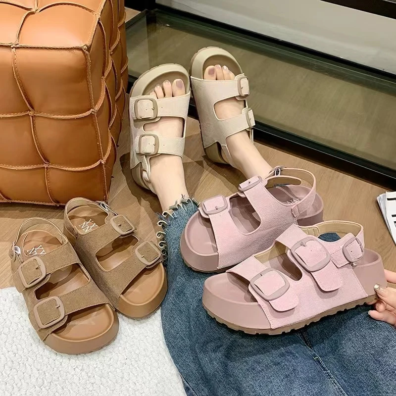 厚底勃肯拖鞋女夏外穿复古百搭凉鞋2024年新款松紧博肯松糕凉鞋