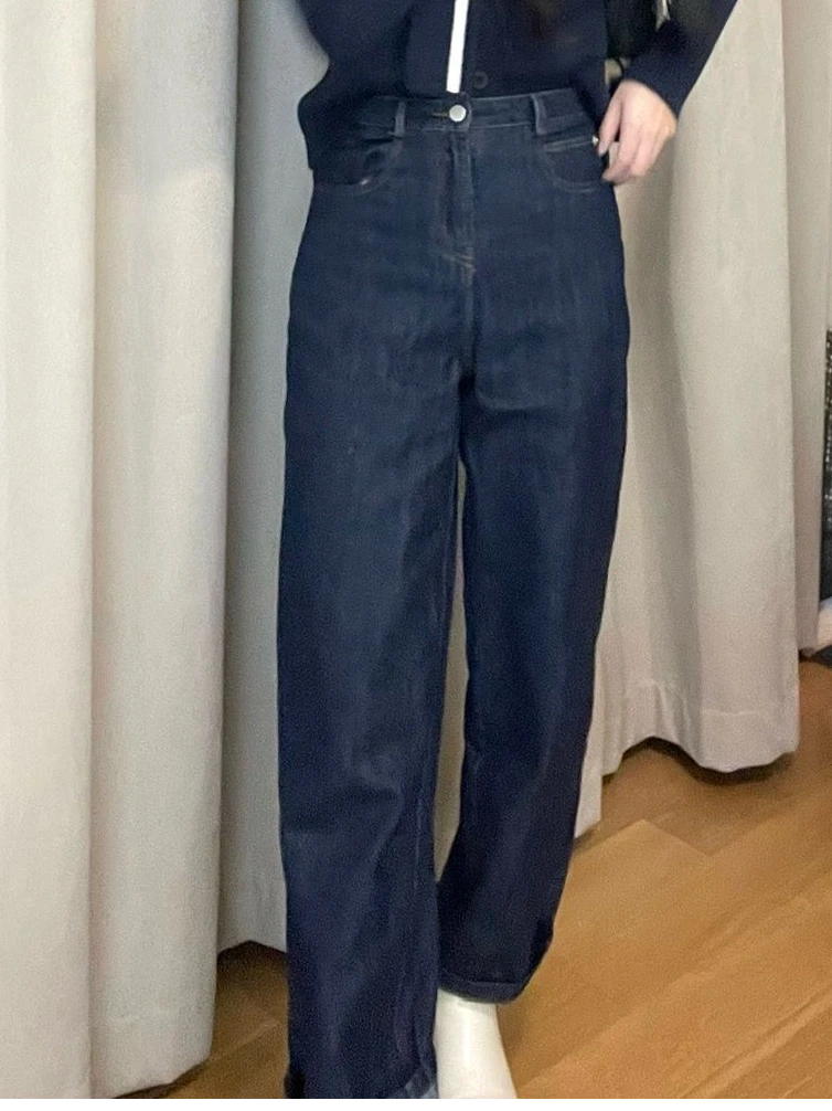 2024早秋新款丹宁蓝休闲百搭舒适显瘦直筒牛仔裤