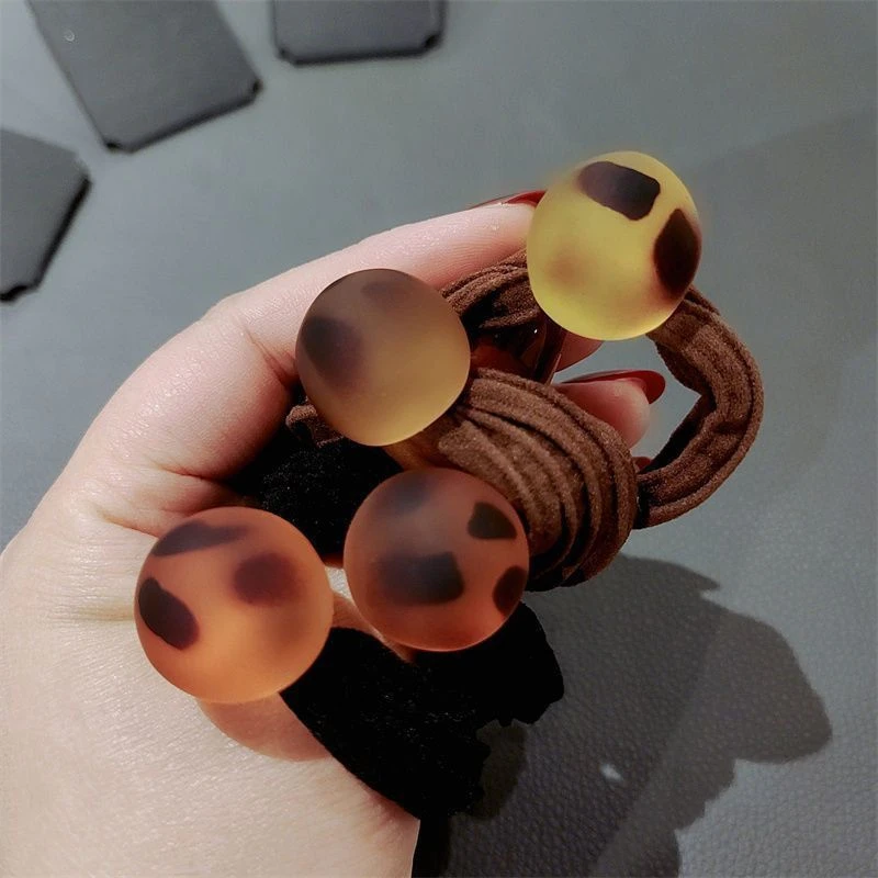 东大门美拉德色系头豹纹发圈高弹力女球球高级感马尾头绳发饰发绳