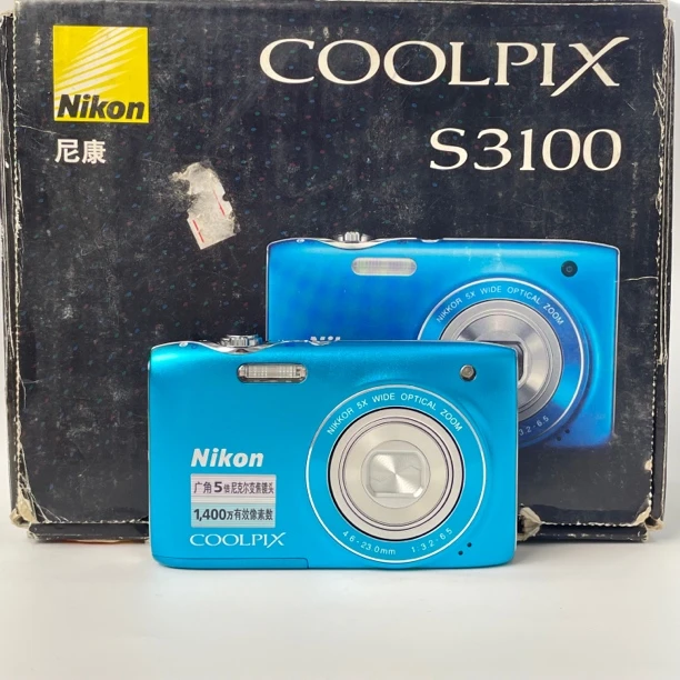 95新 Nikon/尼康 s3100蓝色原盒1400万像素5倍变焦复古ccd相机