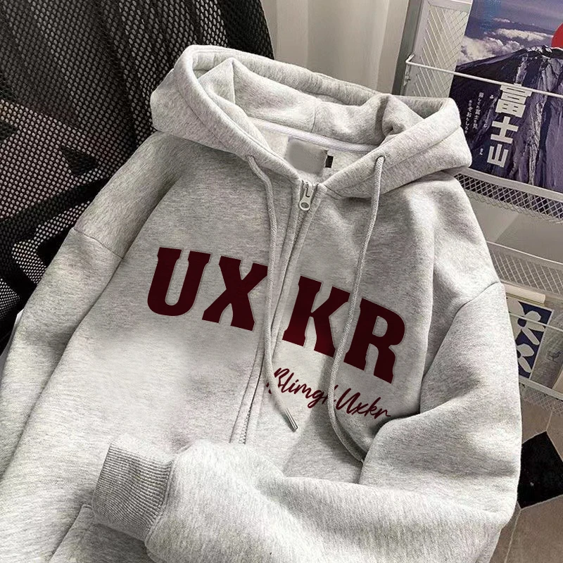 秋冬新款韩版潮牌字母印花男女童开衫拉链卫衣中大童加绒外套