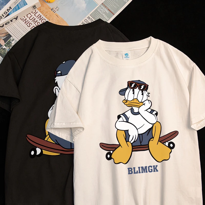纯棉男女童短袖t恤夏装中大童卡通唐老鸭印花休闲百搭上衣潮ins
