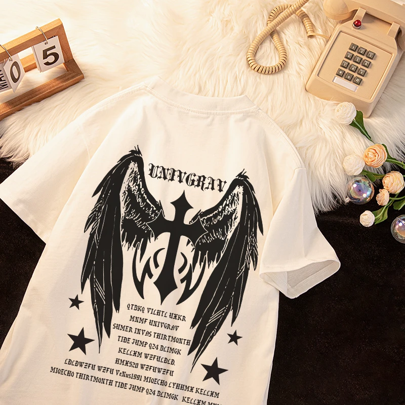 mnmf男童纯棉短袖t恤2024夏季美式字母翅膀潮牌中大童宽松上衣潮