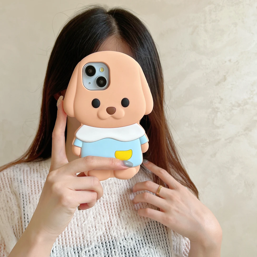 (苹果)森贝儿贵宾犬卡通可爱适用iPhone15女款创意立体硅胶手机壳
