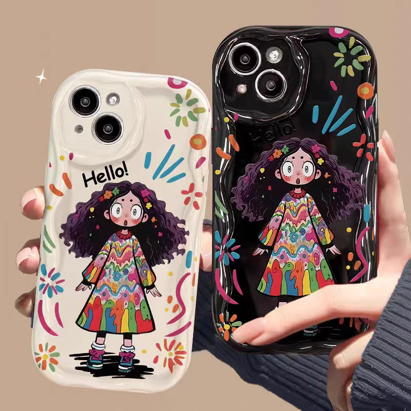 (适用苹果oppo华为vivo小米)涂鸦女孩可爱卡通女款全包硅胶手机壳
