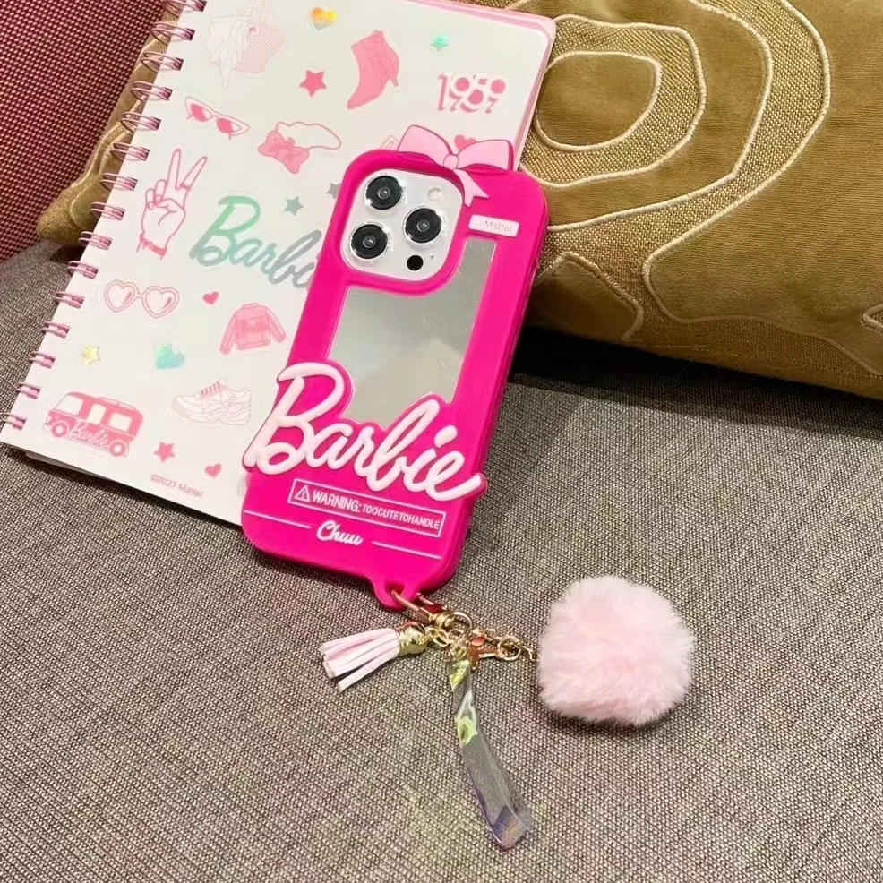 (苹果)芭比镜子卡通可爱适用iPhone16女款立体创意软硅胶手机壳
