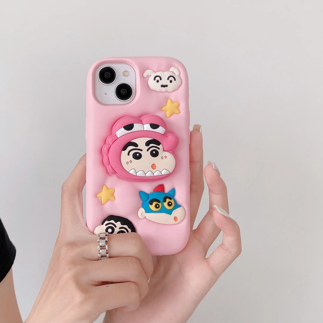 (苹果)可爱鳄鱼小新支架适用iPhone15女款14promax立体硅胶手机壳