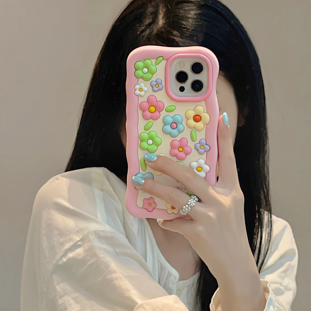【苹果】立体彩色花iPhone13卡通创意解压14promax软硅胶12手机壳