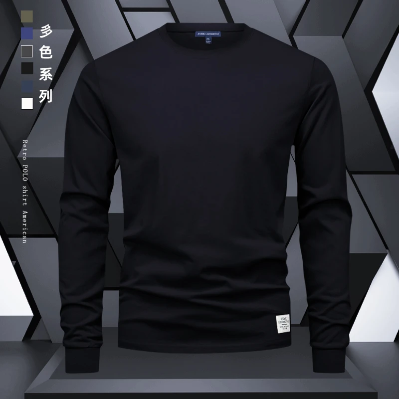美式复古重磅T恤男士长袖夏季纯棉打底衫秋冬季纯色圆领宽松 卫衣