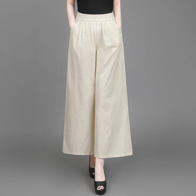 纯棉洗水阔腿裤女士2025春夏薄款休闲九分裤子高腰显瘦宽松直筒裤