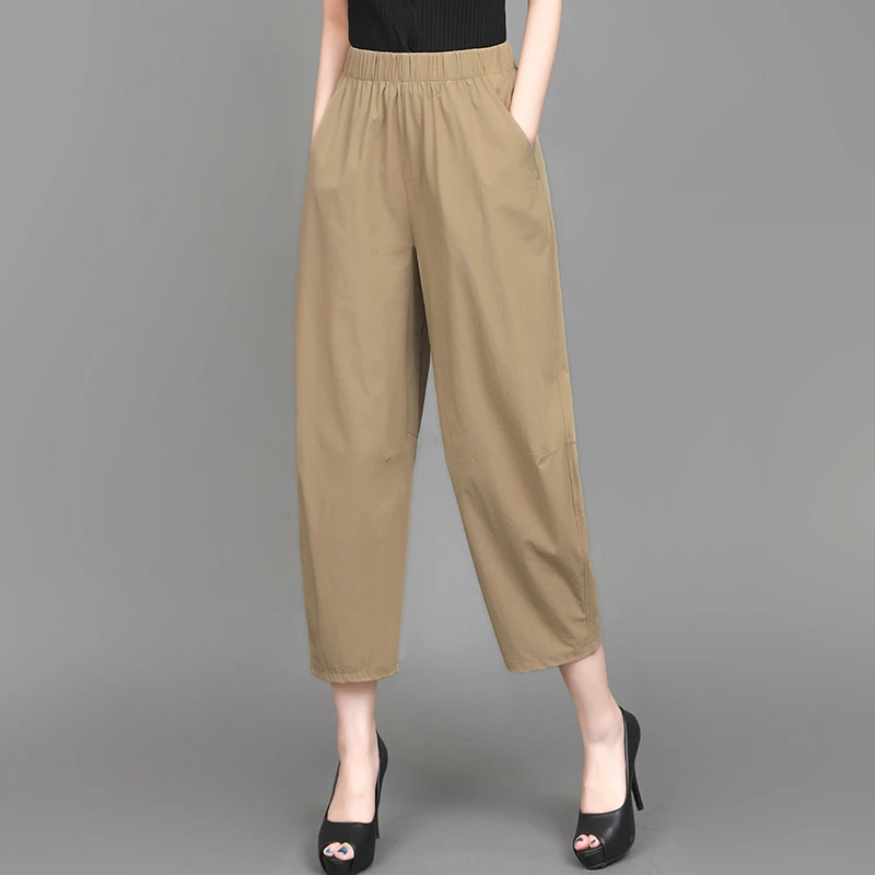 冰丝速干香蕉裤女春夏新款2025宽松弹力直筒哈伦萝卜休闲九分裤子