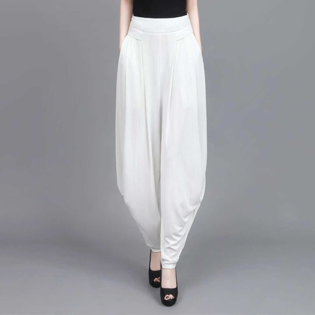 夏季薄款白色哈伦裤女宽松冰丝灯笼裤萝卜裤高腰垂感广场舞休闲裤