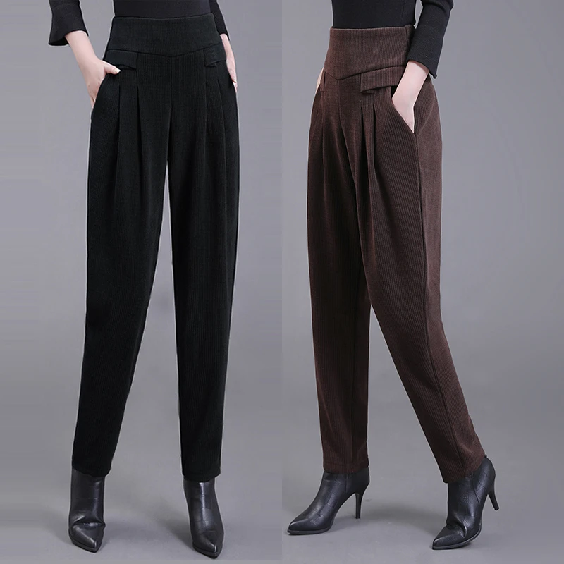 雪尼尔哈伦裤女2025春秋新款萝卜裤高腰垂感灯芯绒裤子