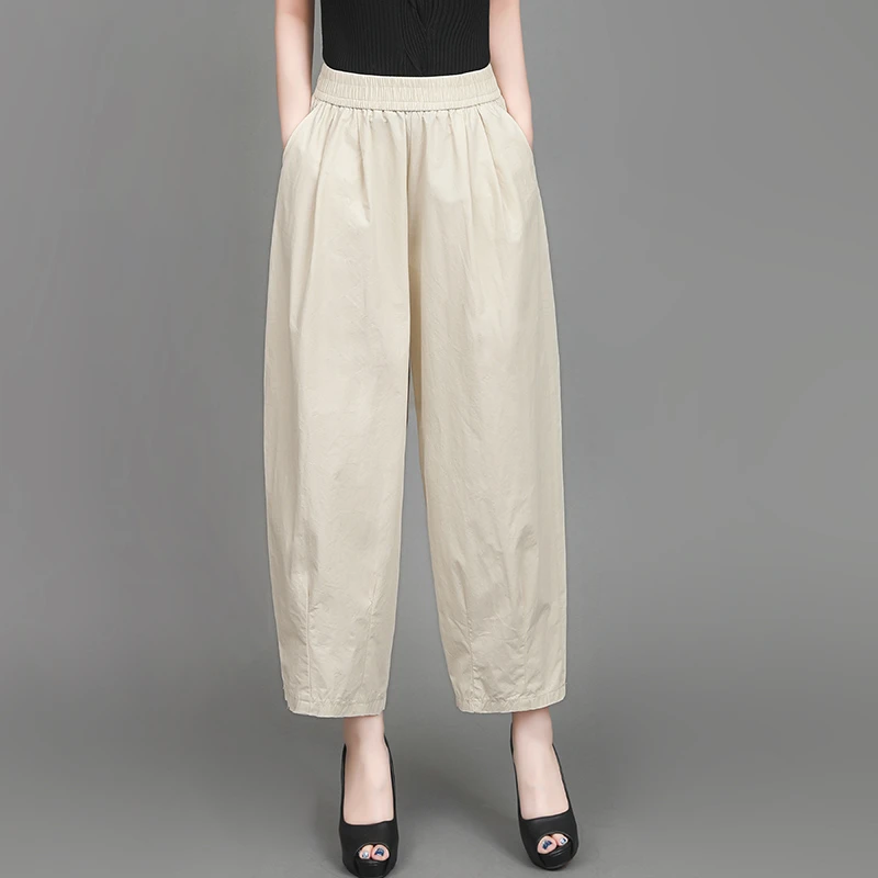 高腰宽松大码纯棉薄款九分裤女春夏新款妈妈灯笼裤休闲显瘦气球裤