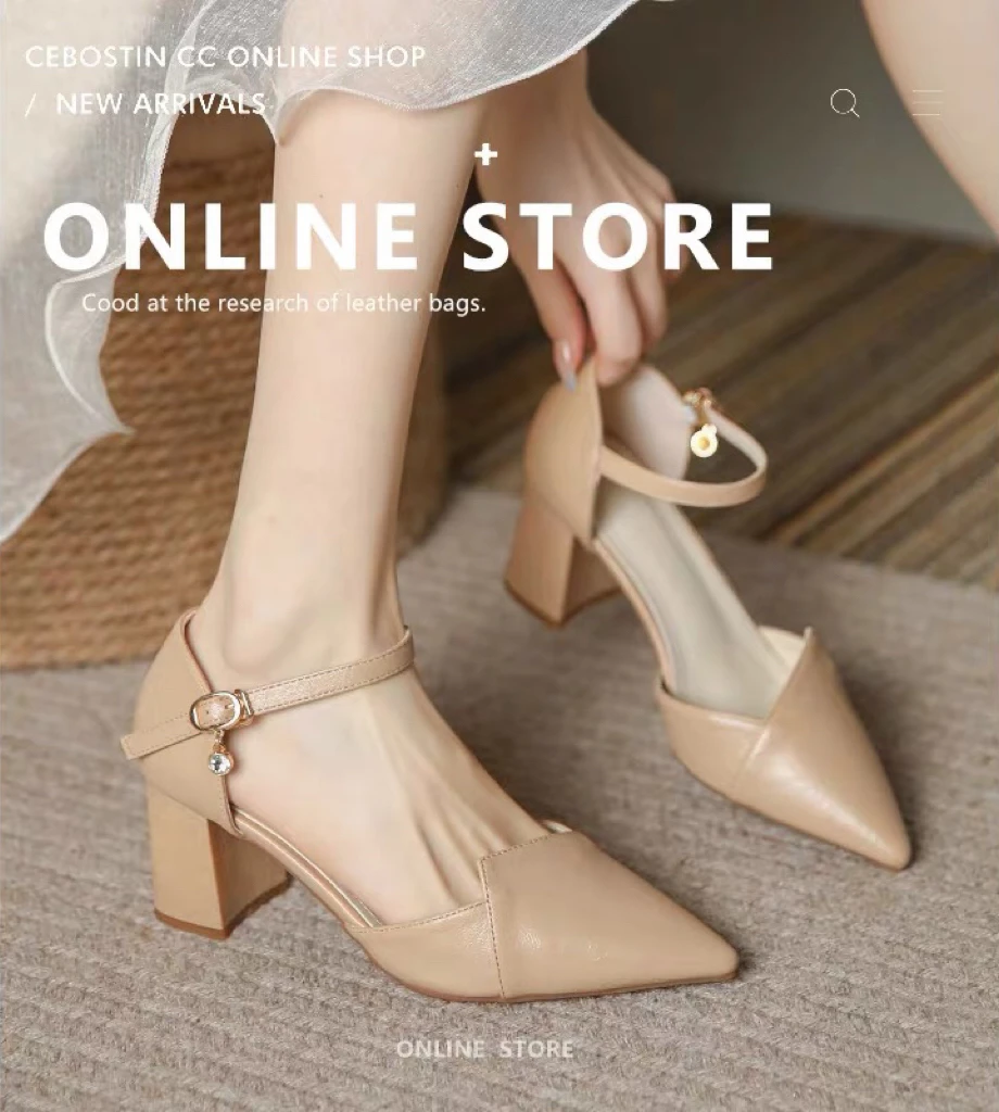 包头凉鞋女粗跟2025新款法式高跟鞋百搭一字带玛丽珍尖头中空单鞋