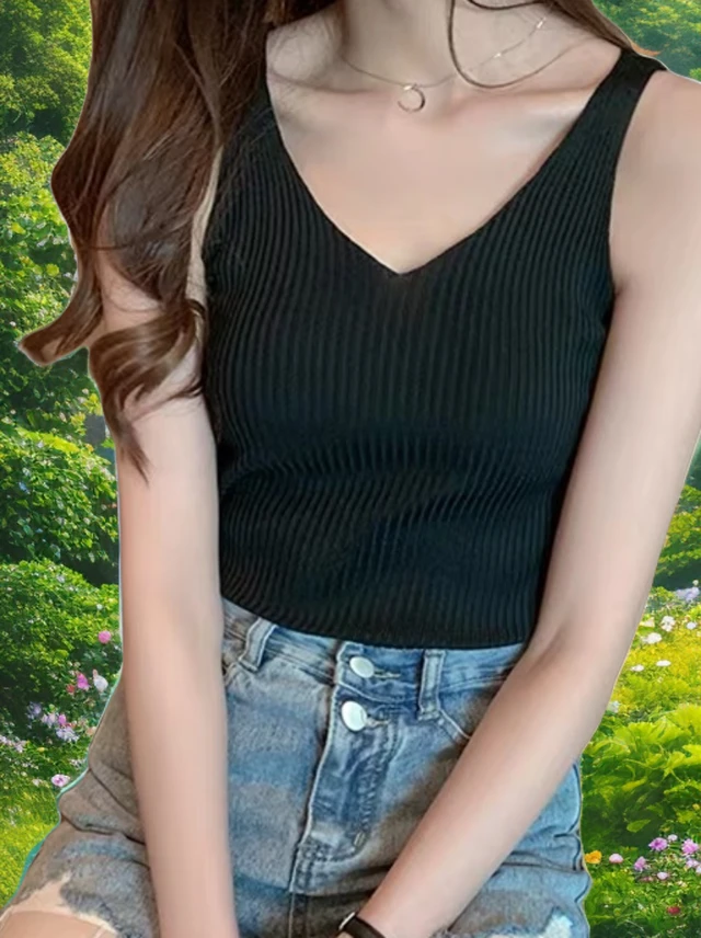 chunye/椿叶时尚性感网红修身显瘦春夏高弹力外穿内搭小背心W51