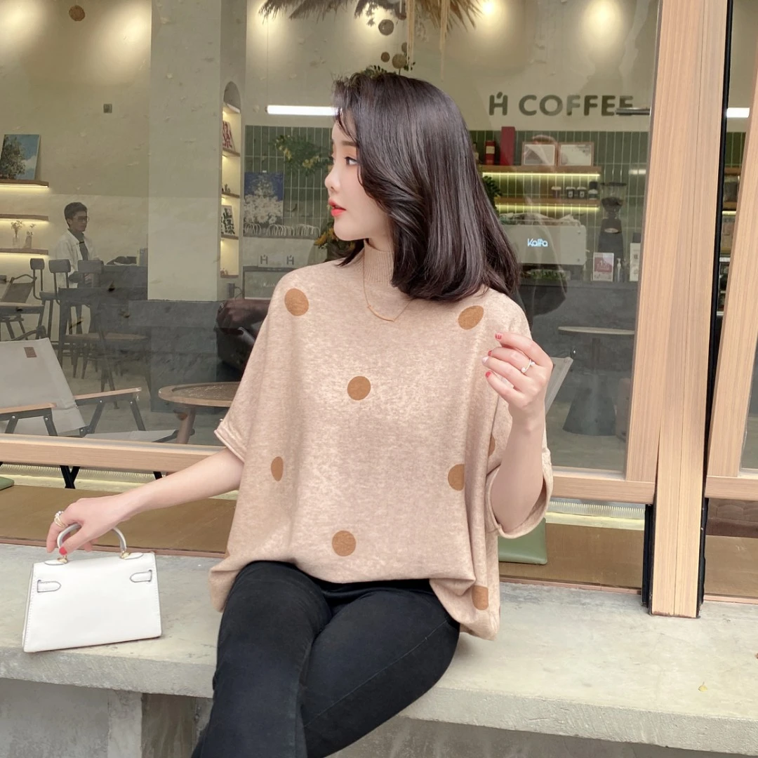 chunye/椿叶春秋冬款短袖立领宽松女装洋气百搭套头针织毛衫W53