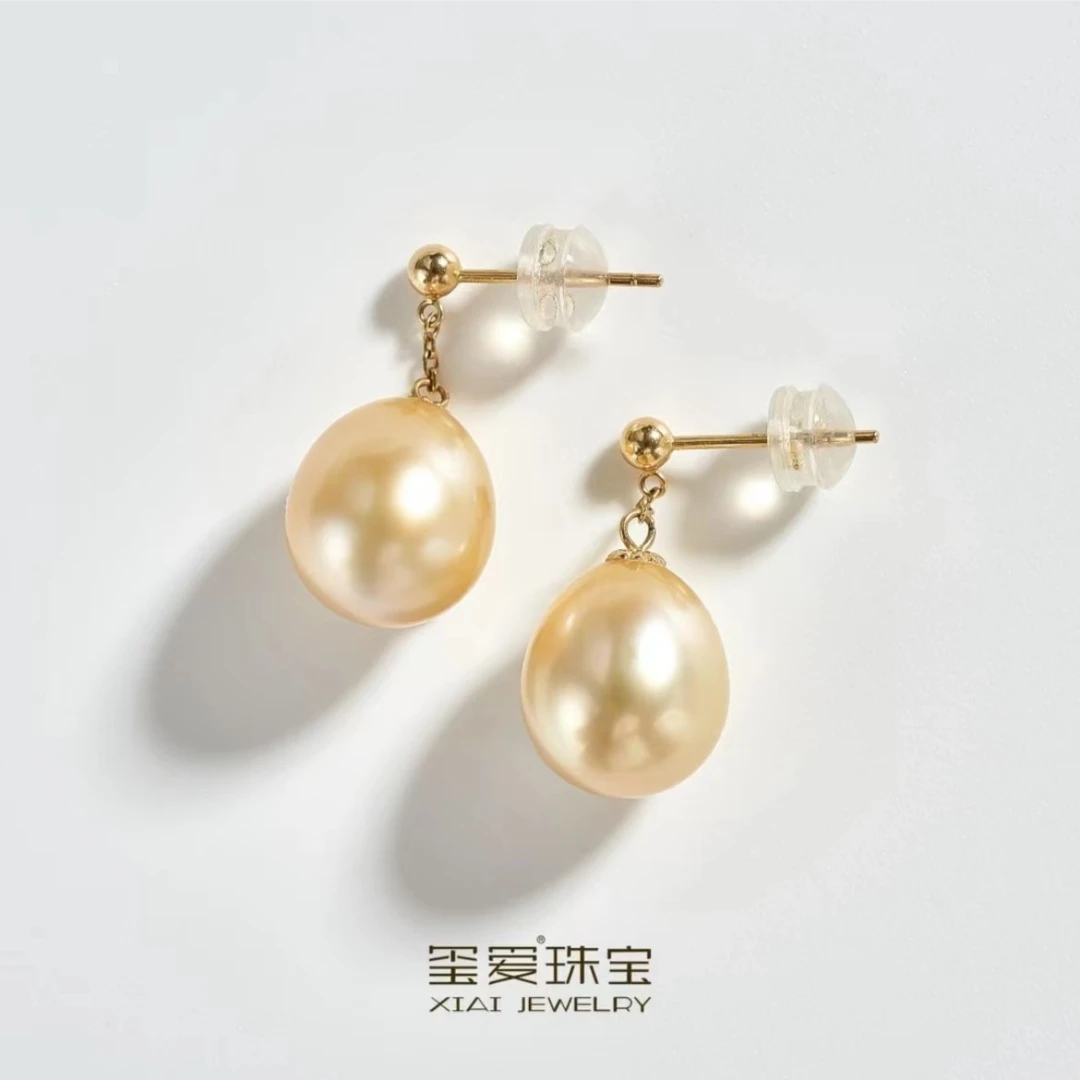 XIAI/玺爱18k金镶嵌 海水南洋金珠 珍珠耳钉（赫拉之泪）  YY-33006