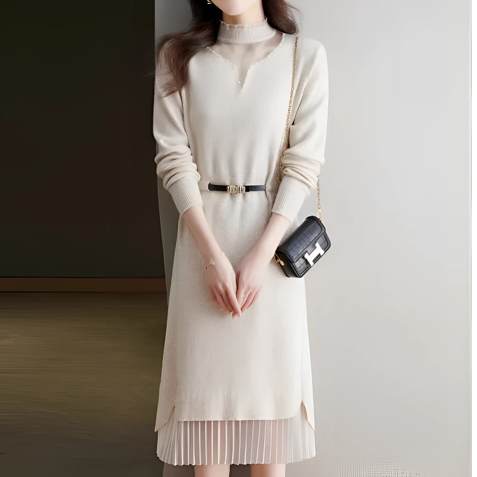 2025秋冬新款配大衣高级感超好看中长款毛衣宽松内搭针织连衣裙~