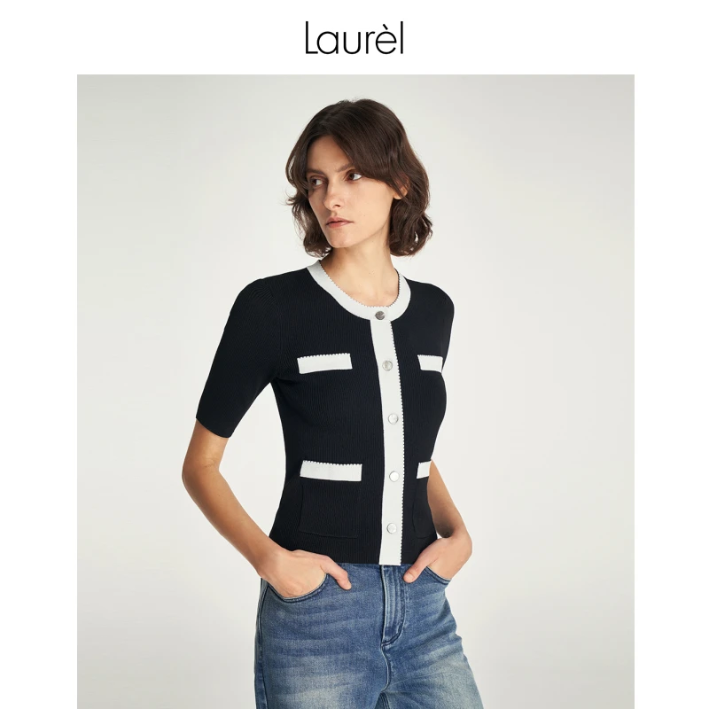 【丽公主专享】Laurel春夏白撞黑针织衫女LWD343M02000