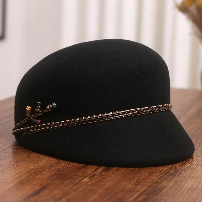 鸭舌帽子女秋冬羊毛呢复古定型礼帽时尚百搭马术帽优雅气质贝雷帽