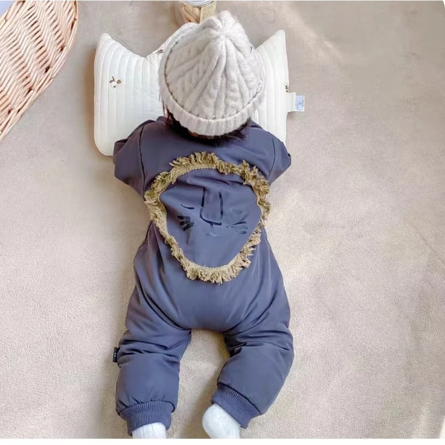 【棉服】新款宝宝秋冬款简约舒适加棉斜拉链后背流苏狮子棒球哈服