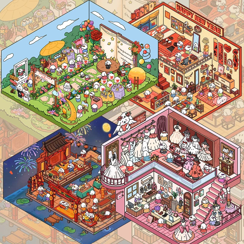 雀麦Bobo免剪裁造景贴纸解压微缩场景收纳3D手工diy叠堆立体小屋