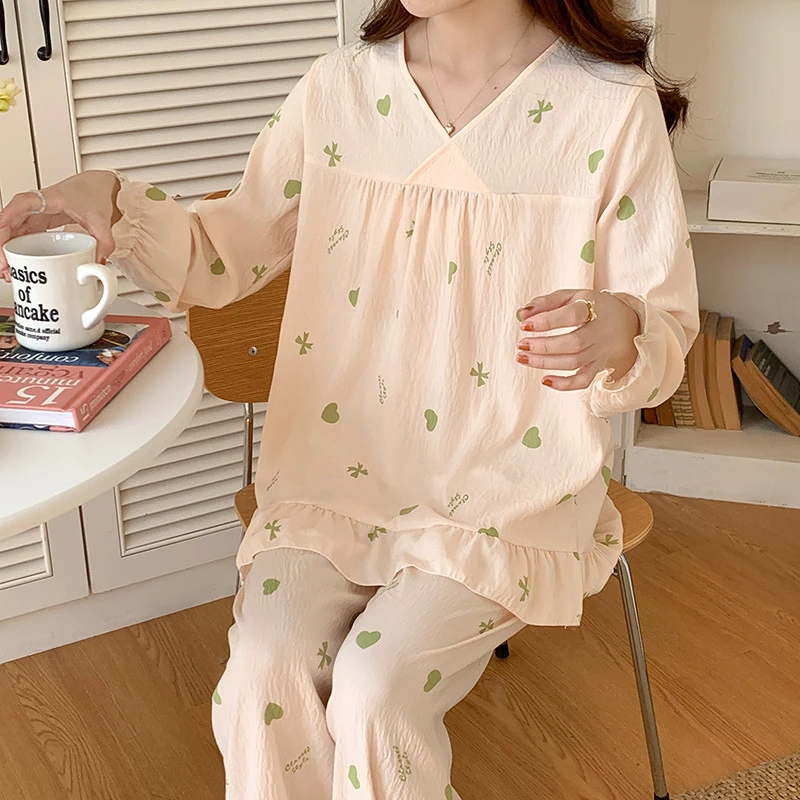 2024年新款睡衣女春秋季长袖梭织棉云朵棉宽松可外穿月子家居服夏