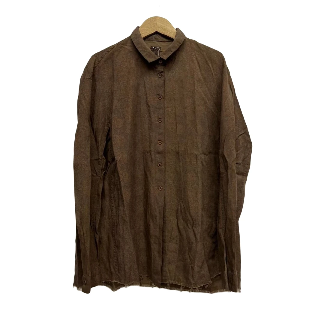 左岸迷香 衬衫 23FW1002 原创设计 植物染丝麻混纺复古印花衬衫