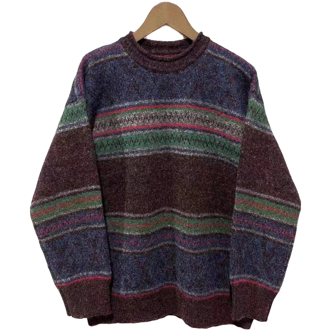 左岸迷香 针织上衣 22FW7036 原创设计 羊毛套头拼色针织毛衣