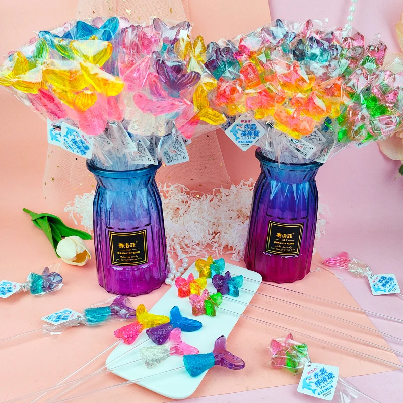 网红美人鱼海星长杆棒棒糖水晶花束高颜值糖果圣诞儿童节零食礼物