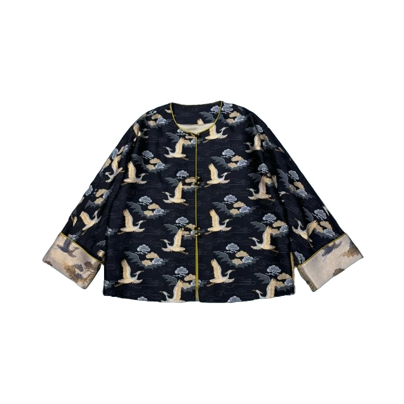 【云舞香纱】钱小萍宋锦外套白鹭双飞纹新中式圆领宋锦外套真丝内衬