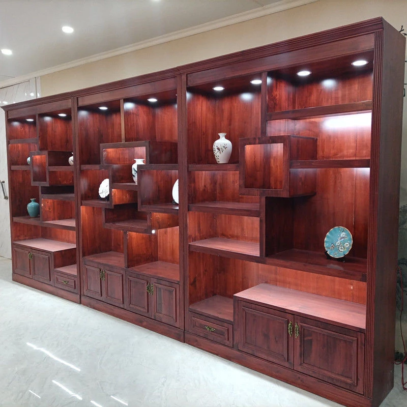 实木珠宝玉器展示柜杉木玻璃柜台中式仿古文玩首饰陈列柜台博古架