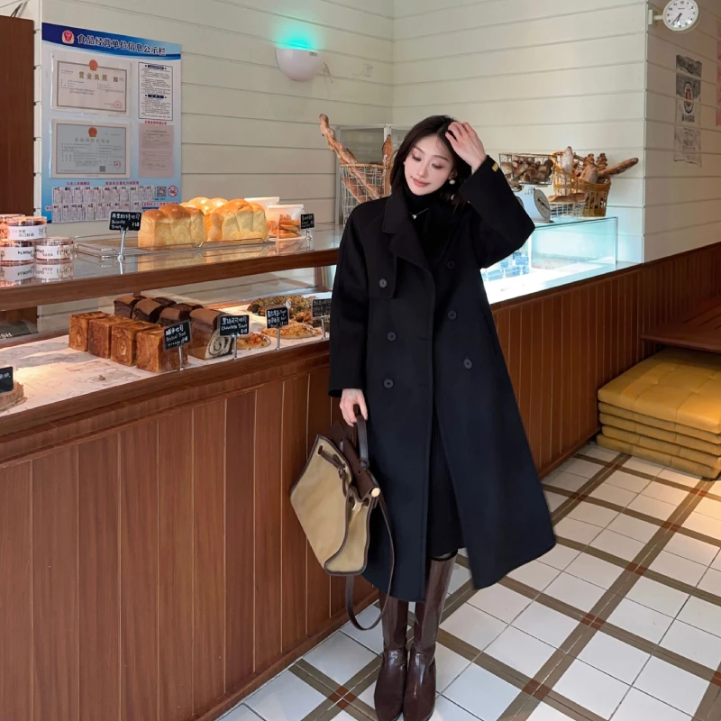 【02】秋冬新款双面绒大衣女中长款宽松加厚毛呢外套过膝百搭