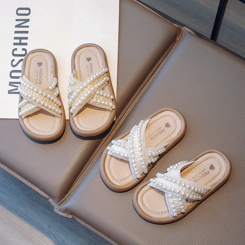 【洋洋童鞋】女童新款简约好穿脱拖鞋经典交叉绑带一脚蹬童鞋